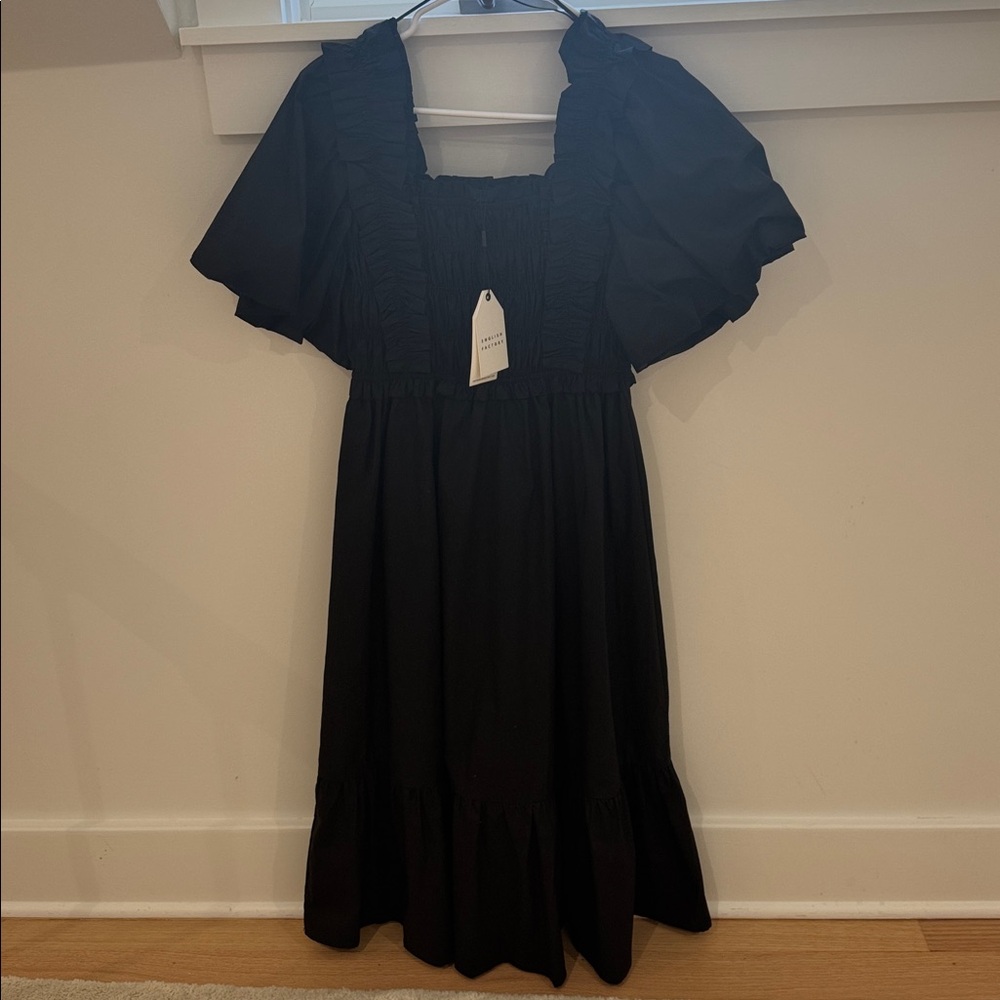 English Factory Charcoal Ruffled Dress
